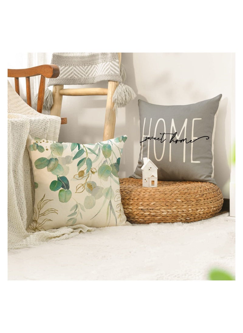 Throw Pillow Covers, Set of 4 Eucalyptus Leaves Throw Pillow Covers Decorative Pillow Cases for Sofa Couch Living Room Outdoor (45 * 45 cm)