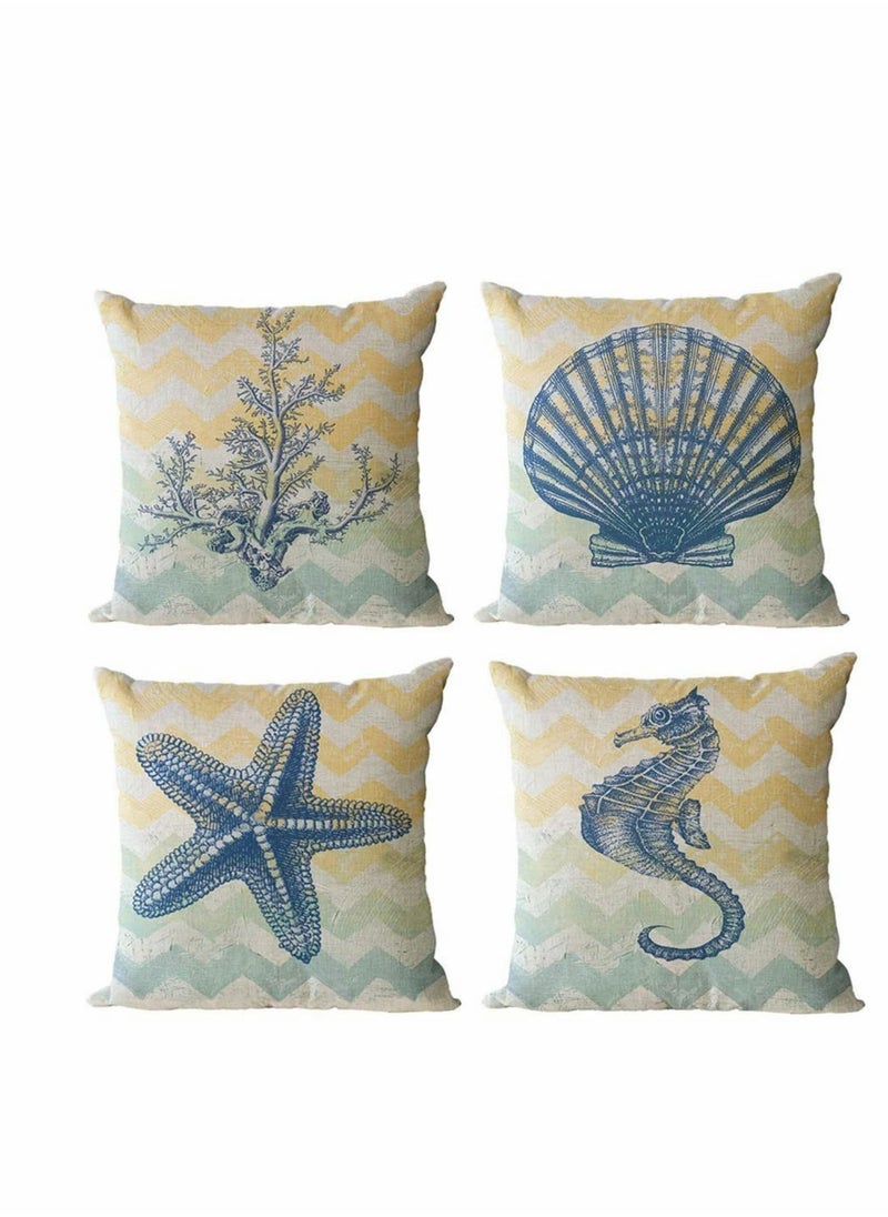 Decorative Throw Pillow Covers Pack of 4, Waterproof Cushion Covers, Perfect to Outdoor Patio Garden Living Room Sofa Farmhouse Decor (18x18 Inches) (Starfish Seahorse)