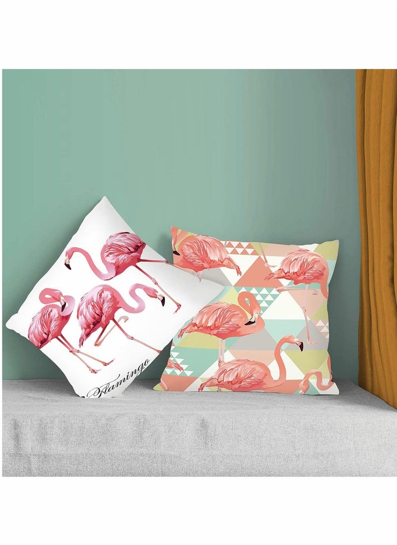 Cushion Covers Pillow Covers 18''x18'' Set of 4, Pillow Cases with Invisible Zipper, Lovely Animal Decorative Pillowcase for Room Couch Sofa Bedroom, Flamingo Peach Skin Pillowcase (Flamingo)