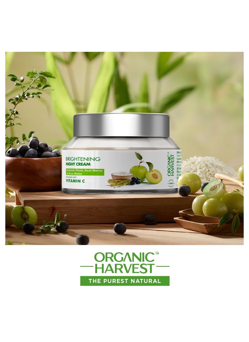 Organic Harvest Brightening Night Cream: Kakadu Plum, Acai Berry & Rice Water | For Glowing Skin | Moisturizing, Vitamin C Face Cream | 100% American Certified Organic | Sulphate & Paraben-free - 50gm