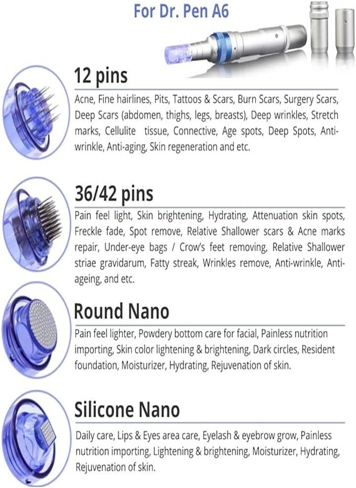 A1/ A6 Microneedle Replacement Cartridge, Microneedle/Cartridge for Ultima A1/A6/M5/M7/N2 (10 Pack, A6 Nano Round)