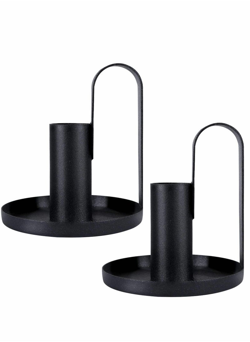 Candles Holder Set, 2 Pcs Iron Plate with Handles