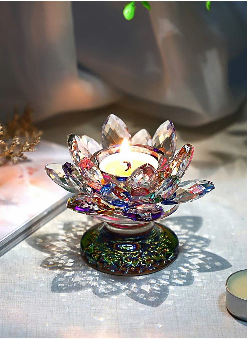 Colorful Crystal Lotus Flower Candle Holder, Colorful Glass Candle Holder, Votive Tealight Candle Holder