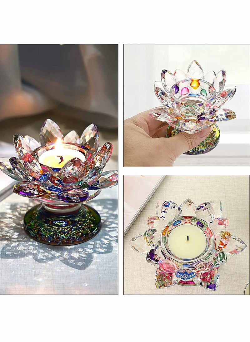 Colorful Crystal Lotus Flower Candle Holder, Colorful Glass Candle Holder, Votive Tealight Candle Holder