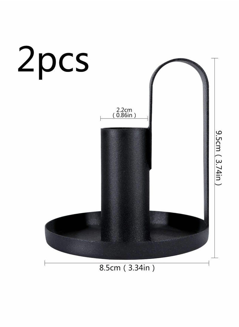 Candles Holder Set, 2 Pcs Iron Plate with Handles