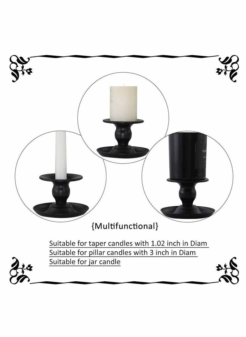 Taper Candle Holder Set, Black Retro Iron Candle Stick Holder, Candlelight Stand for Pillar Candles, Candle Stands Decorative for Weddings, Parties and Home Décor (Pack of 2)