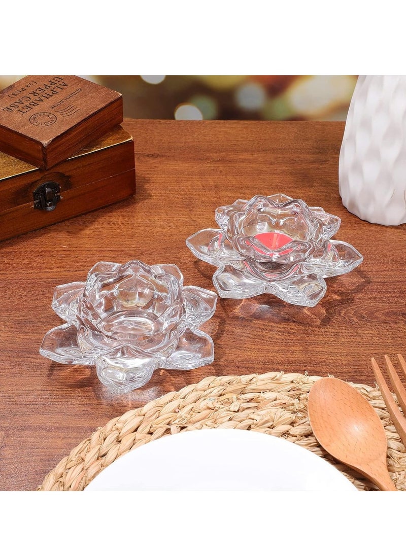 Lotus Candle Holders Crystal Tealight Candle Holders Decorative Candlestick Stands Glass Candlestick Decor for Home Dinner Wedding Party 4 Pieces