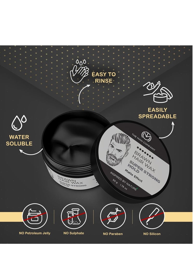 The Man Company Brawn Extra Stronghold Hair Wax for Men | Stylish Pomade Matte Finish | Hair Volumizer | Non - Sticky - 50gm