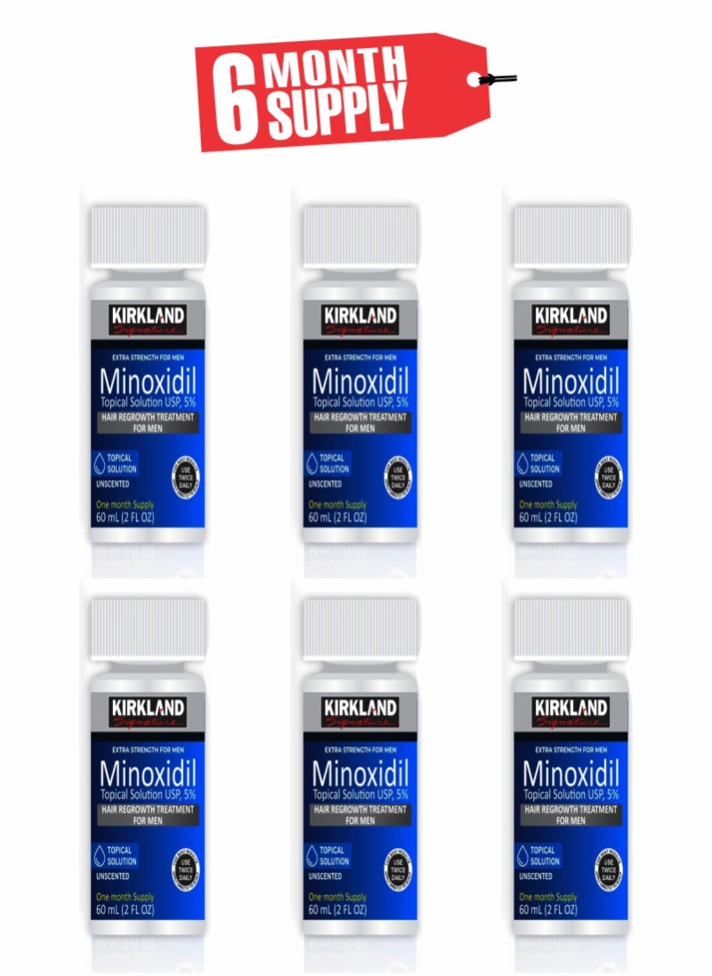 Minoxidil 5% Scalp Solution - 6-Month Pack for Men's Hair Regrowth (6pcs)