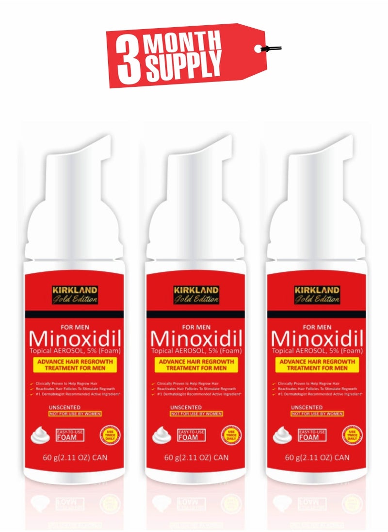 Minoxidil Gold Edition Foam – The Ultimate Hair Loss Solution Red- Pack of 3