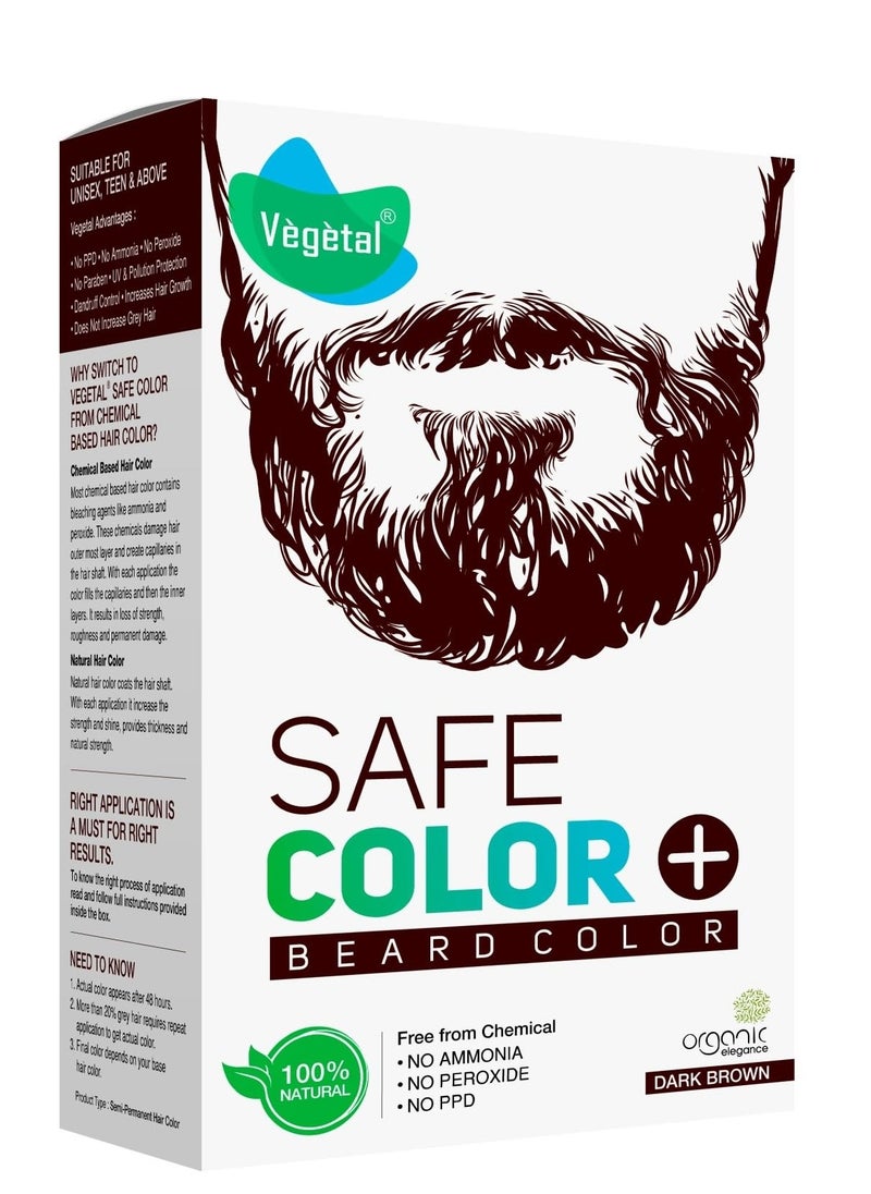 Vegetal Safe Hair Color -Dark Brown 25gm - Certified Organic Chemical and Allergy Free Bio Natural Beard Hair Color with No Ammonia Formula & PPD