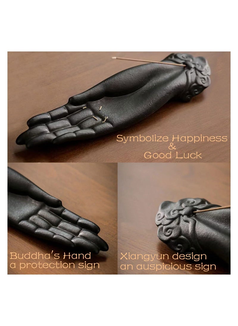 Ceramic Incense Holder for Sticks - Incense Burner Holder Zen Decor with Buddha Hand Design Protection from Evil - 10.2