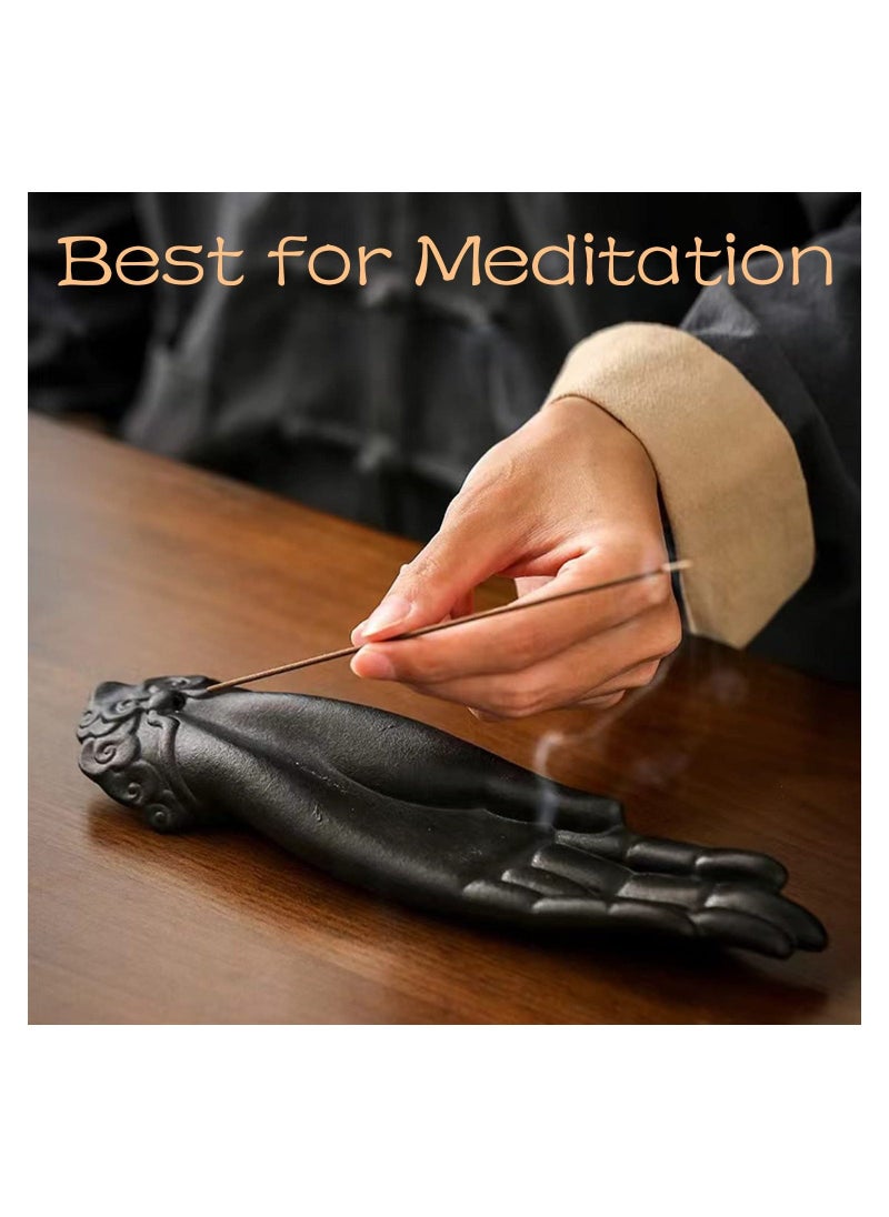 Ceramic Incense Holder for Sticks - Incense Burner Holder Zen Decor with Buddha Hand Design Protection from Evil - 10.2