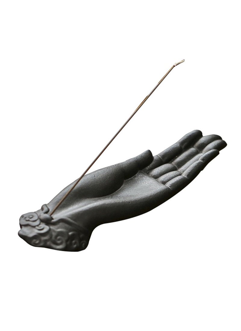 Ceramic Incense Holder for Sticks - Incense Burner Holder Zen Decor with Buddha Hand Design Protection from Evil - 10.2