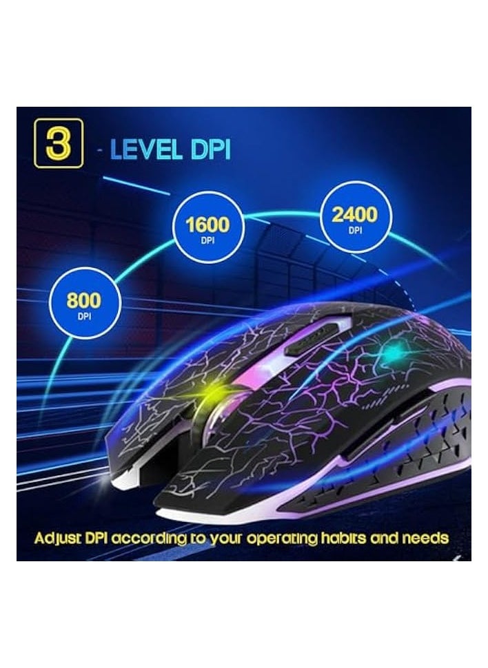 Wireless Gaming Mouse, Rechargeable Computer Gaming Mouse Silent Click Optical Mice 7 Colors LED Lights, 7 Buttons 2400/1600/800DPI Gaming Mouse for Laptop/PC/Notebook