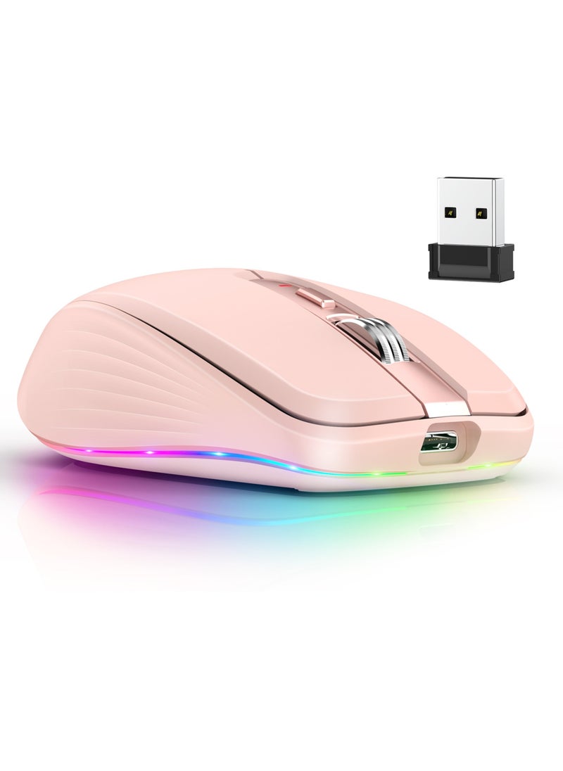 Wireless Mouse, Dual Mode Ergonomic Design Computer Gaming Mouse, 4 Gear Adjustable Dpi Bluetooth Mouse With RGB Lighting, Rechargeable Office Mouse For Laptop PC, (1pc, Pink)