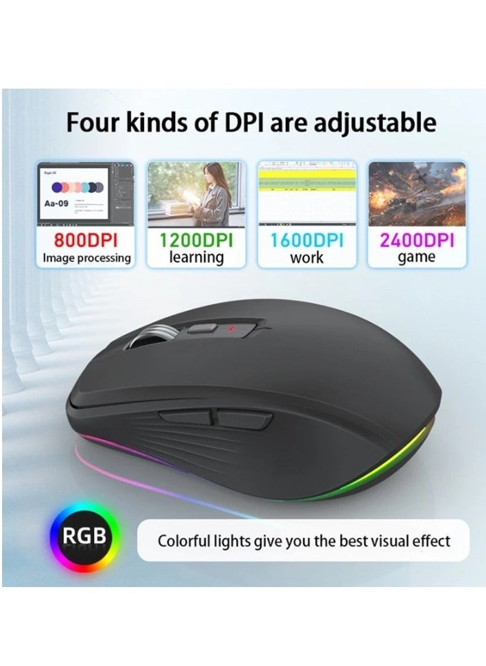 Wireless Mouse, Dual Mode Ergonomic Design Computer Gaming Mouse, 4 Gear Adjustable Dpi Bluetooth Mouse With RGB Lighting, Rechargeable Office Mouse For Laptop PC, (1pc, White)