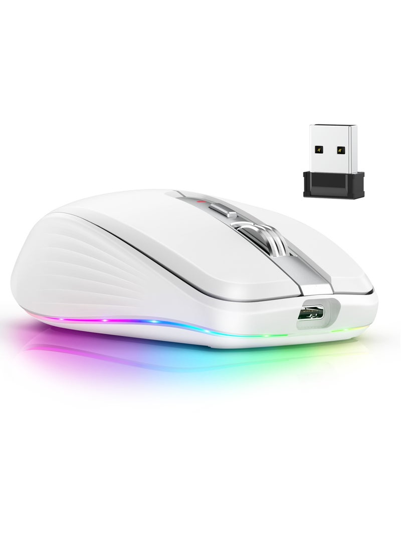 Wireless Mouse, Dual Mode Ergonomic Design Computer Gaming Mouse, 4 Gear Adjustable Dpi Bluetooth Mouse With RGB Lighting, Rechargeable Office Mouse For Laptop PC, (1pc, White)