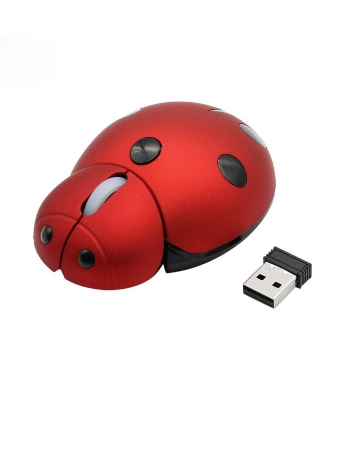 Wireless Mouse, 2.4 Ghz Battery Operated Cute Animal Design Mouse, Portable Creative Ladybug Shape Laser Ergonomic Computer Mouse For Desktop Computer Laptop, (1pc, Red)