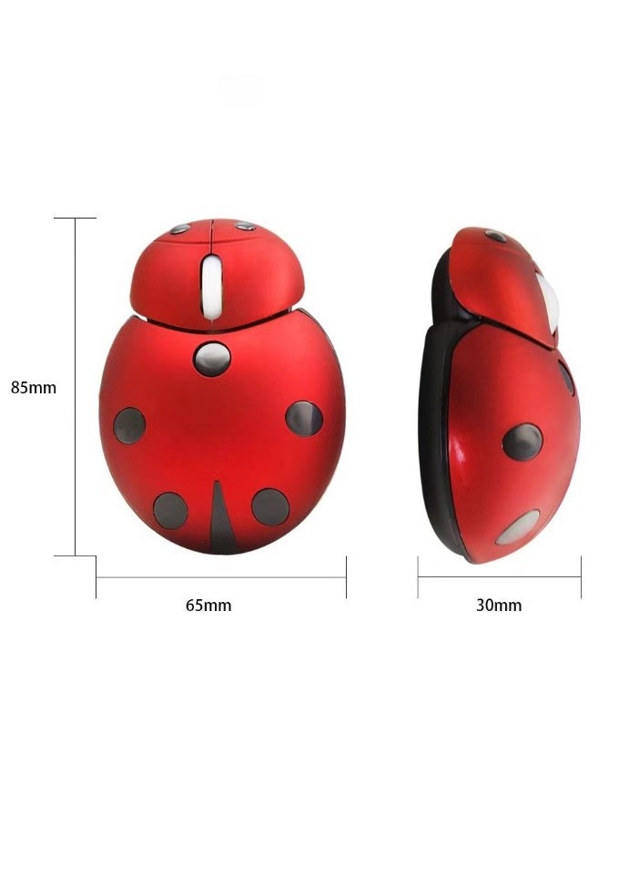 Wireless Mouse, 2.4 Ghz Battery Operated Cute Animal Design Mouse, Portable Creative Ladybug Shape Laser Ergonomic Computer Mouse For Desktop Computer Laptop, (1pc, Red)