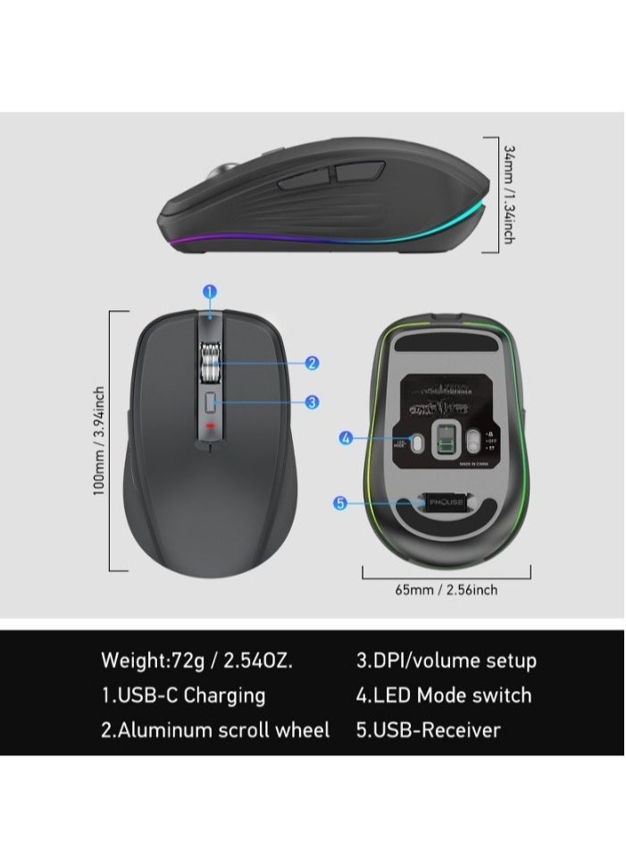 Wireless Mouse, Dual Mode Ergonomic Design Computer Gaming Mouse, 4 Gear Adjustable Dpi Bluetooth Mouse With RGB Lighting, Rechargeable Office Mouse For Laptop PC, (1pc, Black)