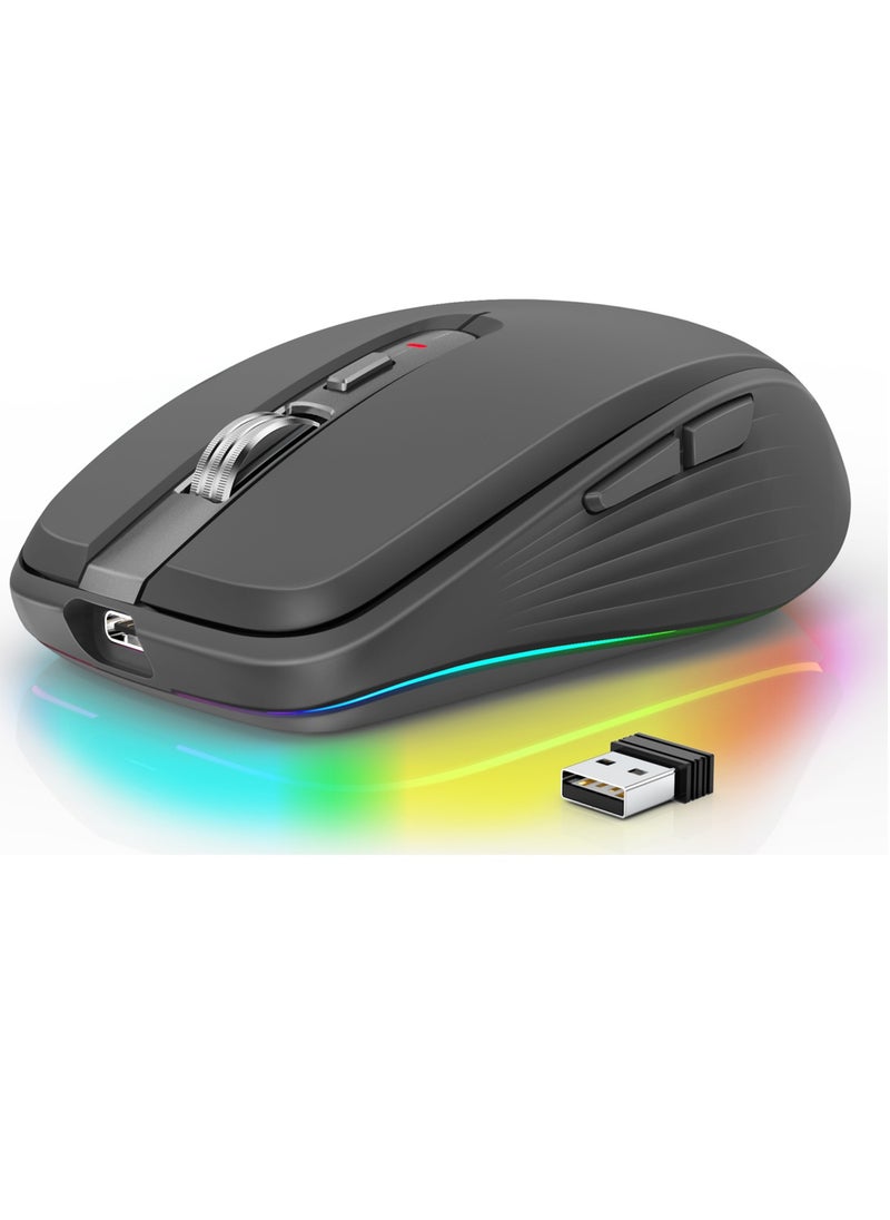 Wireless Mouse, Dual Mode Ergonomic Design Computer Gaming Mouse, 4 Gear Adjustable Dpi Bluetooth Mouse With RGB Lighting, Rechargeable Office Mouse For Laptop PC, (1pc, Black)