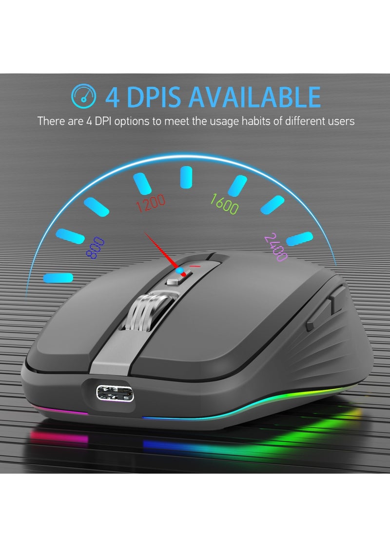 Wireless Mouse, Dual Mode Ergonomic Design Computer Gaming Mouse, 4 Gear Adjustable Dpi Bluetooth Mouse With RGB Lighting, Rechargeable Office Mouse For Laptop PC, (1pc, Black)