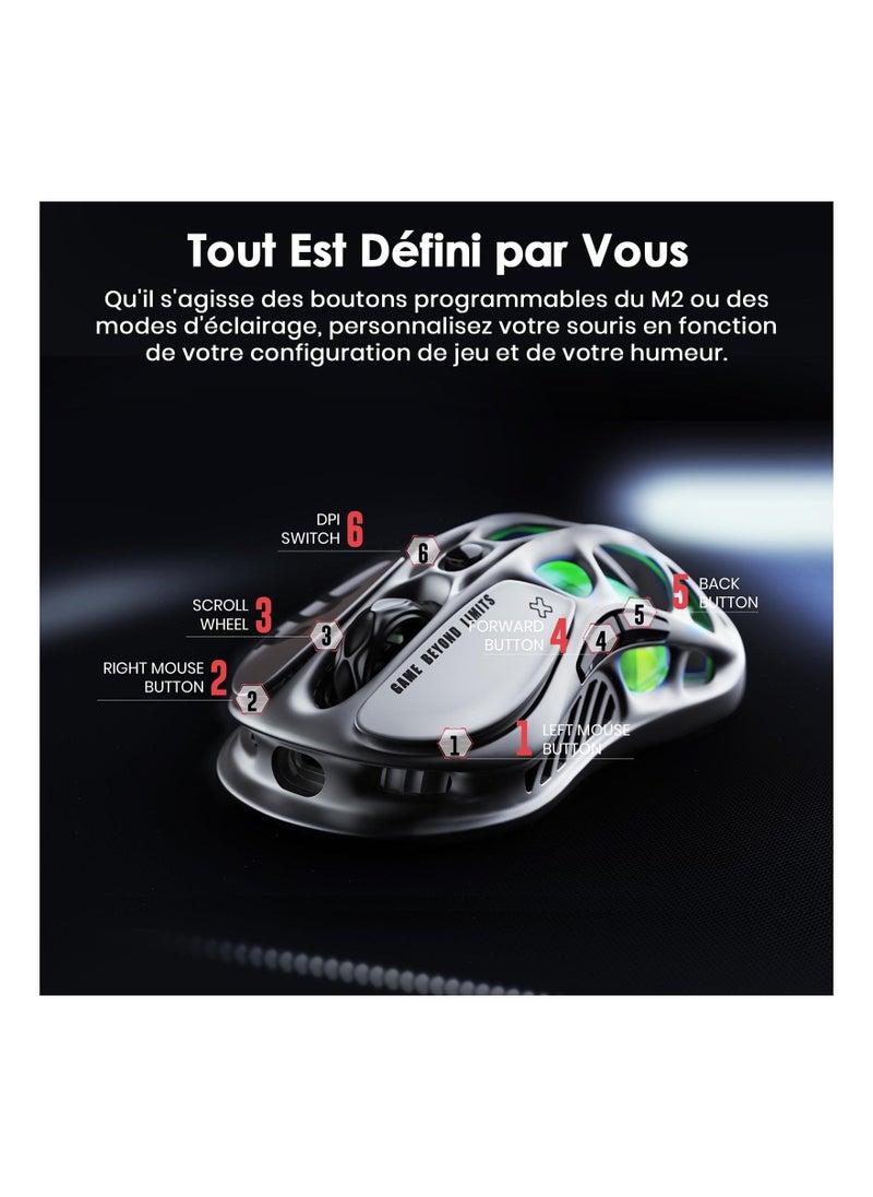 M1 Pro Wireless Gaming Mouse, Magnesium Alloy MMO Gaming Mice, 26,000 DPI, 88g Lightweight Hollowed-Out Design, 5 Programmable Buttons, 5 Dynamic Lightsync RGB Modes, Gunmetal Gray