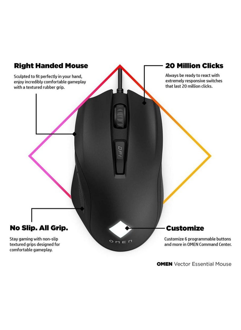 NEW HP OMEN Vector USB Wired Gaming Mouse Radar Sensor Black-6 Programmable buttons