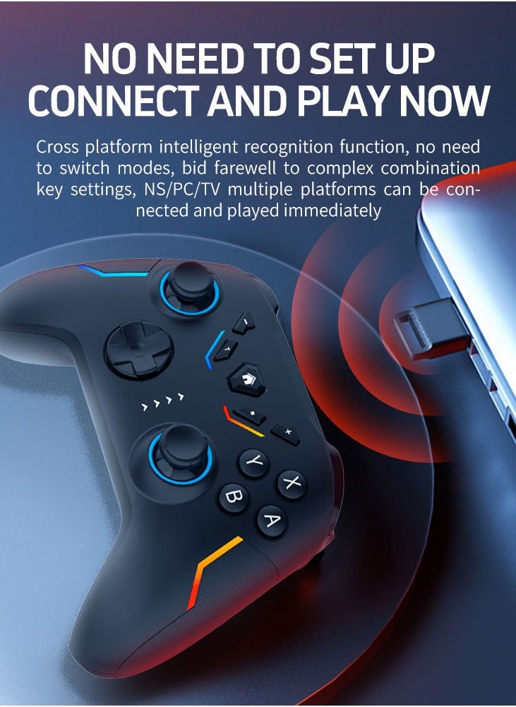 Classic Gamepad Wireless Bluetooth Gaming Controller for Switch PC, Android, iOS Editable Buttons/One Click Continuous Sending/Multiple Vibrations/Somatosensory Mapping/RGB Light/3.5mm Earphone/High Precision Joystick/Large Capacity Lithium Battery 1200mAh Play Black Myth Wukong