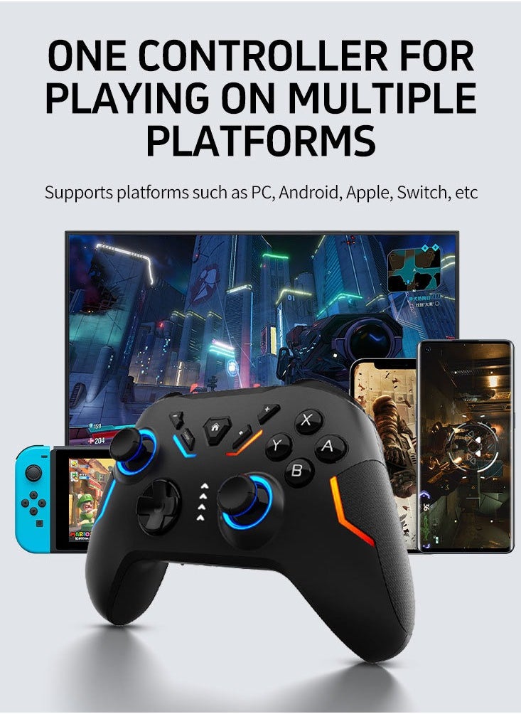 Classic Gamepad Wireless Bluetooth Gaming Controller for Switch PC, Android, iOS Editable Buttons/One Click Continuous Sending/Multiple Vibrations/Somatosensory Mapping/RGB Light/3.5mm Earphone/High Precision Joystick/Large Capacity Lithium Battery 1200mAh Play Black Myth Wukong