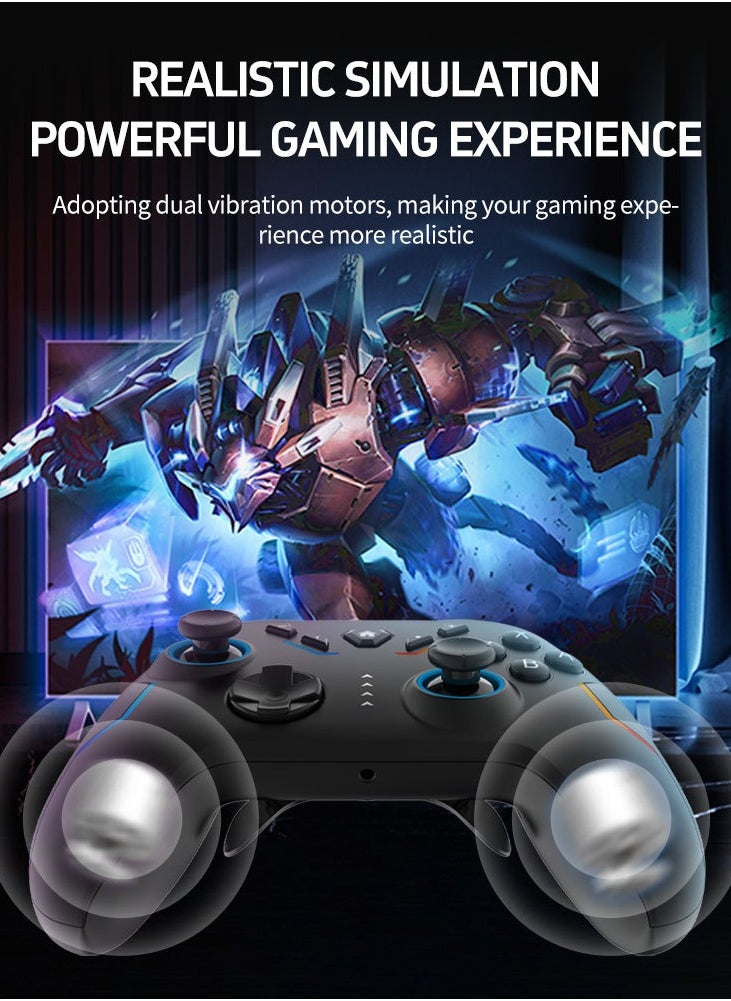 Classic Gamepad Wireless Bluetooth Gaming Controller for Switch PC, Android, iOS Editable Buttons/One Click Continuous Sending/Multiple Vibrations/Somatosensory Mapping/RGB Light/3.5mm Earphone/High Precision Joystick/Large Capacity Lithium Battery 1200mAh Play Black Myth Wukong