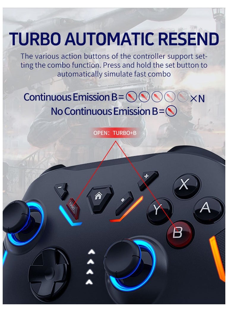 Classic Gamepad Wireless Bluetooth Gaming Controller for Switch PC, Android, iOS Editable Buttons/One Click Continuous Sending/Multiple Vibrations/Somatosensory Mapping/RGB Light/3.5mm Earphone/High Precision Joystick/Large Capacity Lithium Battery 1200mAh Play Black Myth Wukong