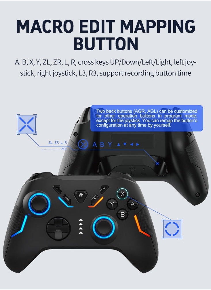 Classic Gamepad Wireless Bluetooth Gaming Controller for Switch PC, Android, iOS Editable Buttons/One Click Continuous Sending/Multiple Vibrations/Somatosensory Mapping/RGB Light/3.5mm Earphone/High Precision Joystick/Large Capacity Lithium Battery 1200mAh Play Black Myth Wukong