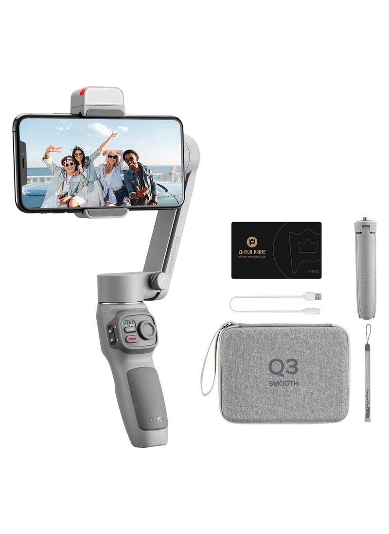 Zhiyun Smooth Q3 Combo, Handheld 3-Axis Smartphone Gimbal Stabilizer with Grip Tripod LED Fill Light Protective Case Foldable Phone for iPhone & Android