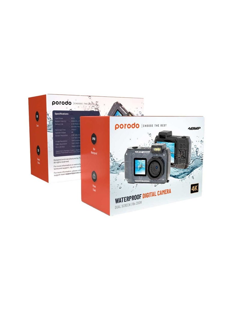 Porodo Waterproof Digital Camera Dual Screen & X Zoom