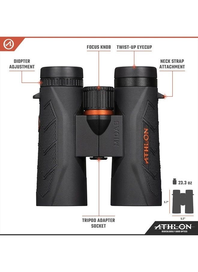 8x42 Midas G2 UHD Black Binoculars with Eye Relief for Adults and Kids, High-Powered Binoculars for Hunting, Birdwatching, and More