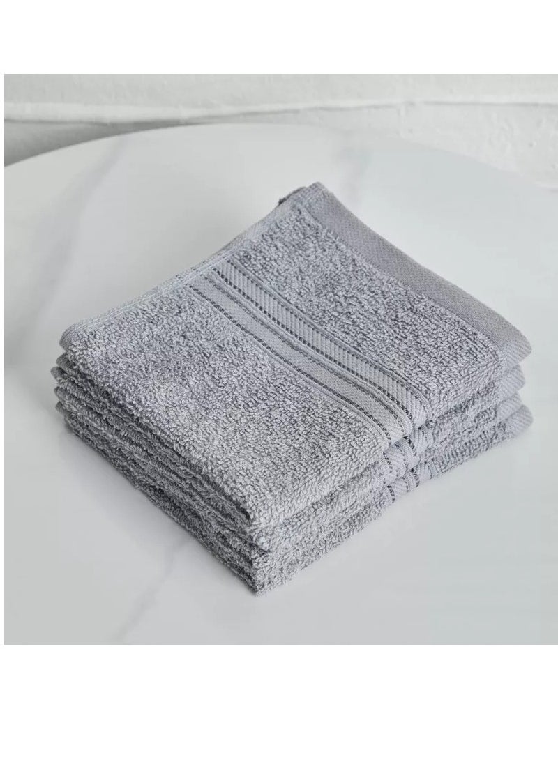 ARIIKA Plaza Grey Face Towels Soft, Absorbent, Stylish, Durable, Easy Care - Set of 4