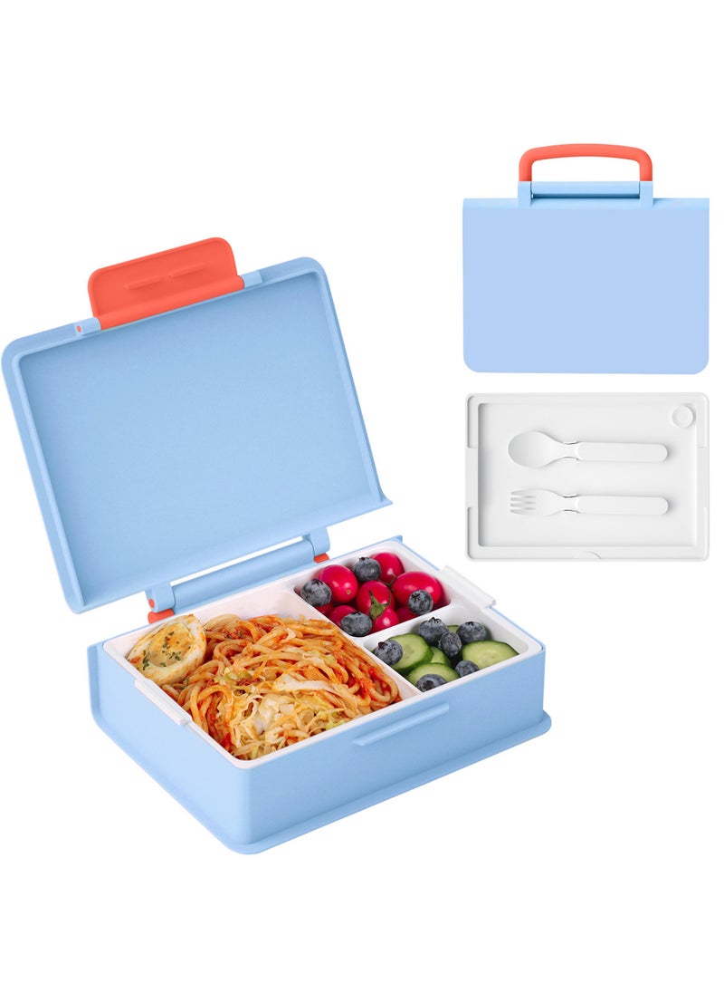 Leakproof Bento Lunch Box for Kids and Adults, 900ML Wheat Straw, BPA-Free, 3-In-1 Insulated Meal Prep Container with Compartments, Microwave and Dishwasher Safe, Includes Spoon and Fork