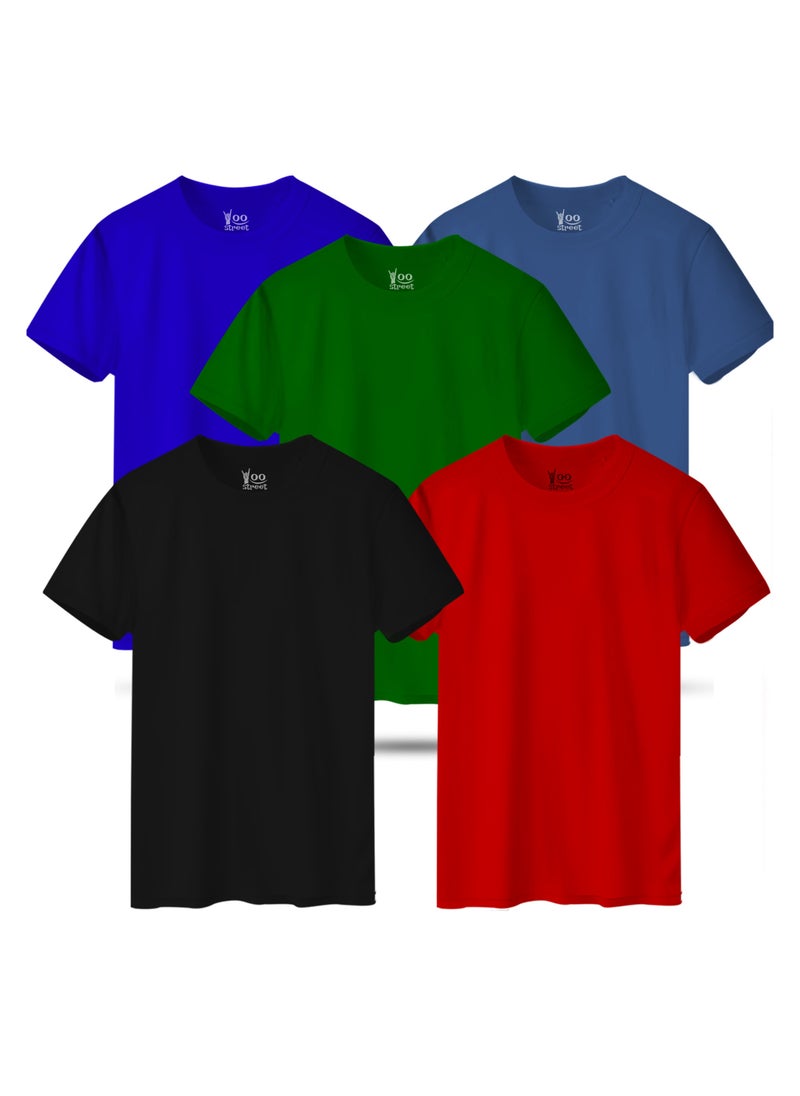 Bundle of 5 Classic T-Shirts -BLACK RED GREEN BLUE LIGHT INDIGO