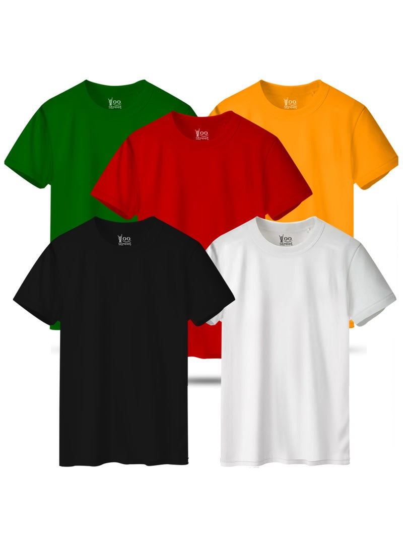 Bundle of 5 Classic T-Shirts - BLACK WHITE RED GREEN YELLOW