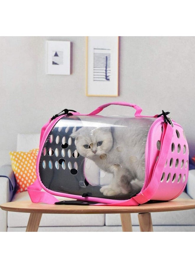 Pet Carrier Box Folding Breathable Transparent Cage Cat Dog Shoulder Portable Travel Transport Car Outside Goods (Color: Pink, Size: 44 * 25 * 28Cm)