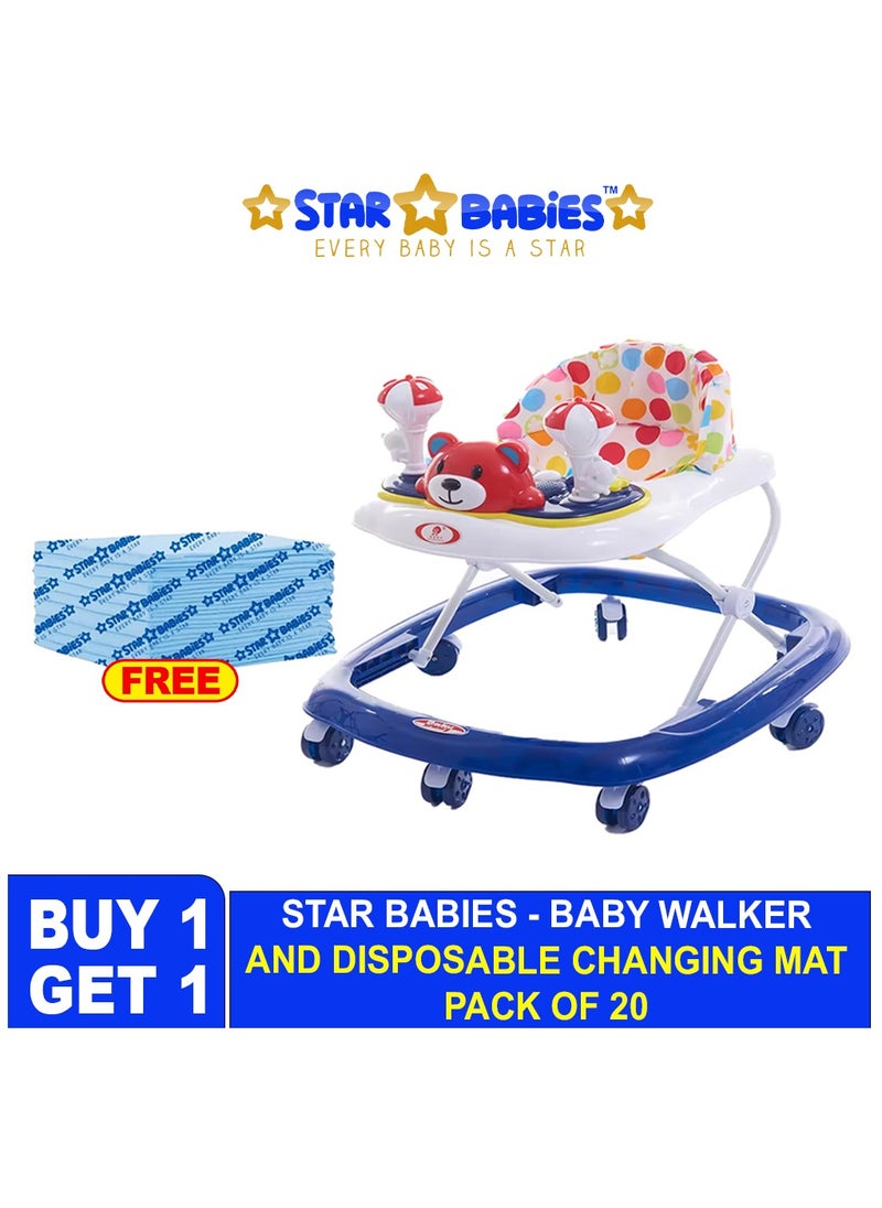 Star Babies - Buy 1 Get 1 (Baby Walker with Free 20pcs Disposable Changing mat- Blue