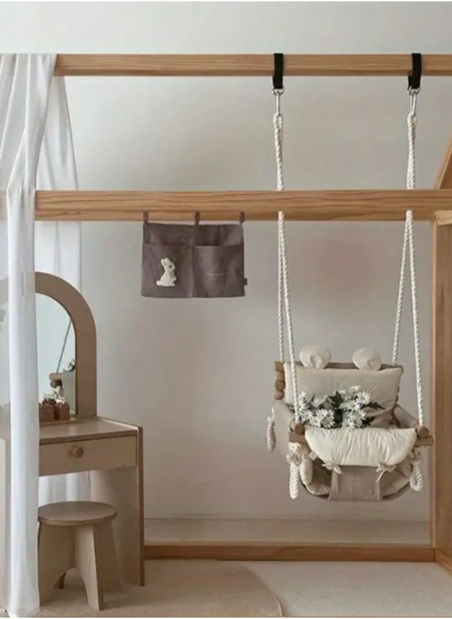 1pc Baby Cozy Wooden Hanging Swing Chair - Soft Cushion, Gentle Rocking Seat, Small Basket Design, Ideal for Nursery Room Decor and Home Playground