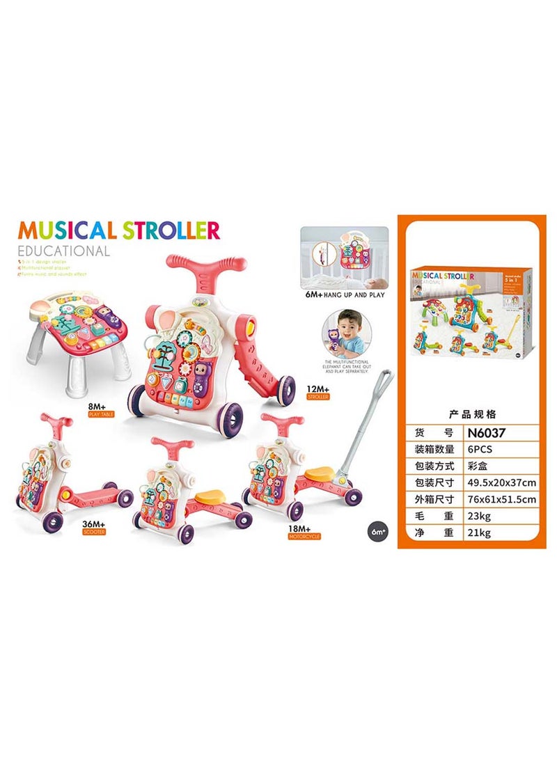 5-In-1 Musical Walker - Pink/White