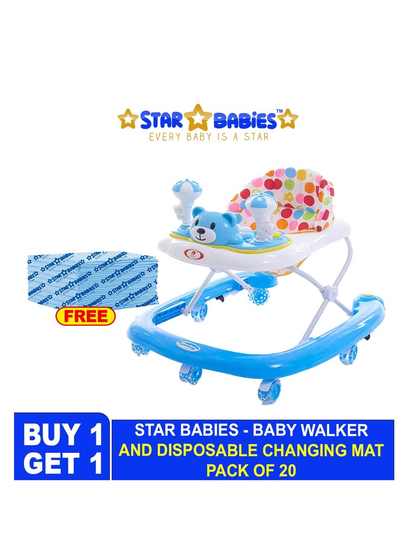 Star Babies - Buy 1 Get 1 (Baby Walker with Free 20pcs Disposable Changing mat- Blue