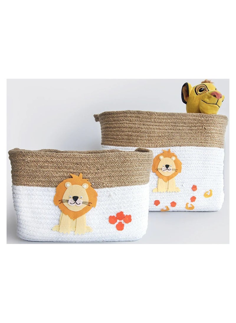 Yellow Doodle Cotton Rope Baskets - Baby Animals (Set Of 2)