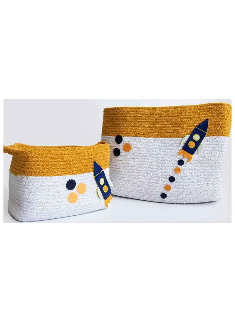 Yellow Doodle Cotton Rope Baskets - Child Of The Universe (Set Of 2)