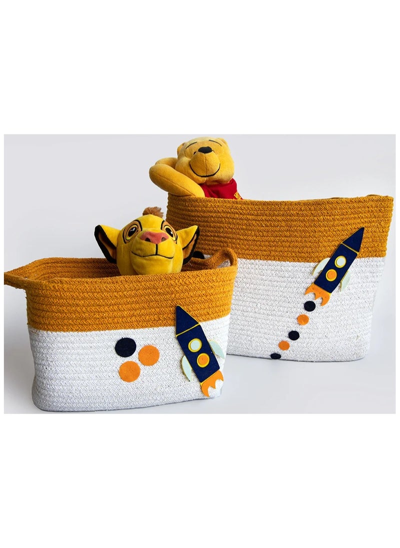 Yellow Doodle Cotton Rope Baskets - Child Of The Universe (Set Of 2)