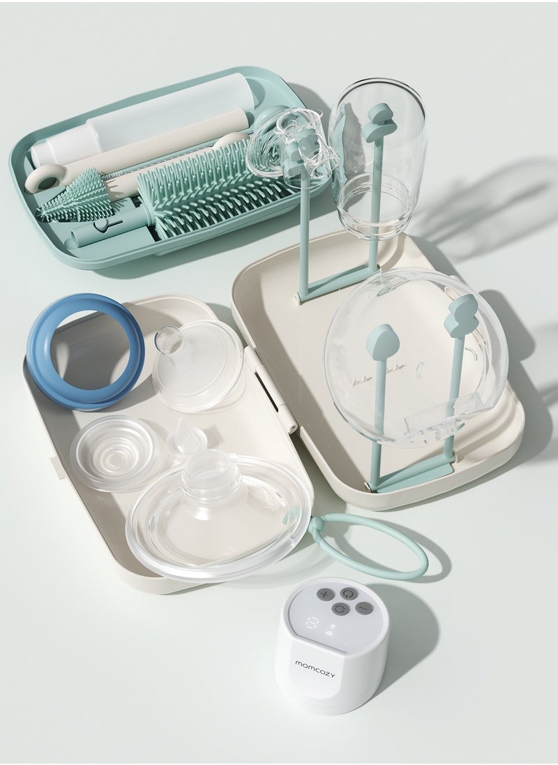 Bottle Brush Set - Baby Bottle Cleaner Kit with Silicone Brush, Nipple Brush, Straw Brush, Soap Dispenser, Drying Rack - 7 in 1 Bottle Cleaning Tool for Home and Travel